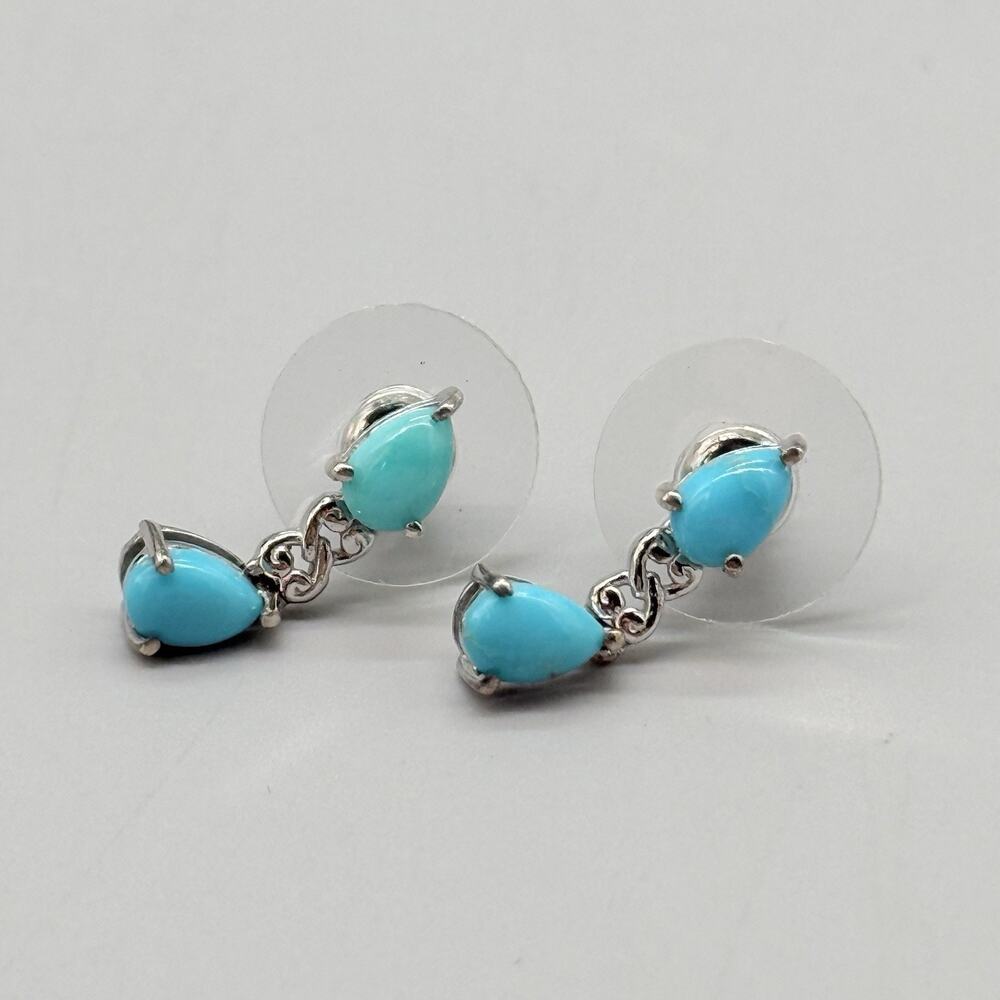 925 Sterling Silver Turquoise Dangle Drop Stud Earrings Pear Teardrop Filigree